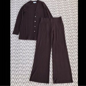 Michael Stars Zeta Ribbed Straight Leg Lounge Pant and Top set in Java size S